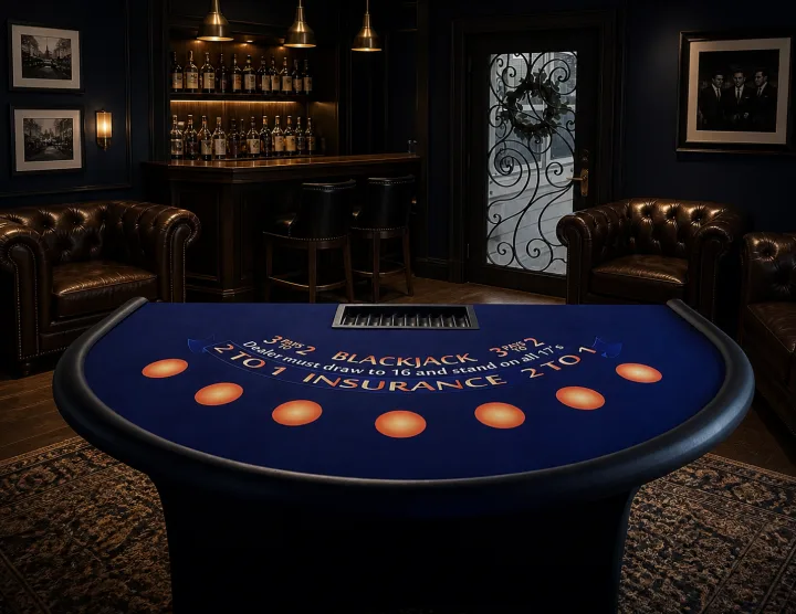 Blackjack Table with Blue Layout