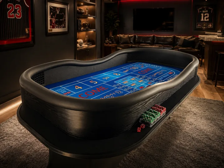 Blue Craps Table with Drink Ledge