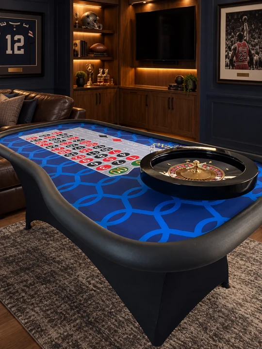 Blue Patterned Roulette Table with 20-Inch Wheel