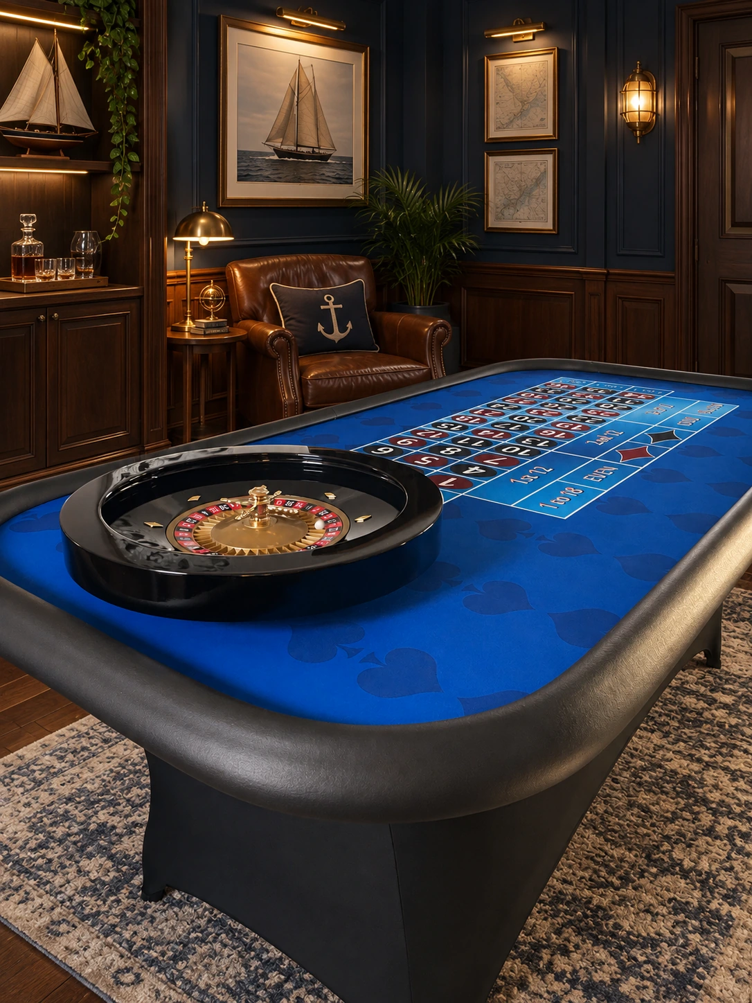 Blue Roulette Table with 20-Inch Wheel
