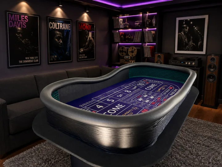 Purple ATS Craps Table with Green Diamond Walls