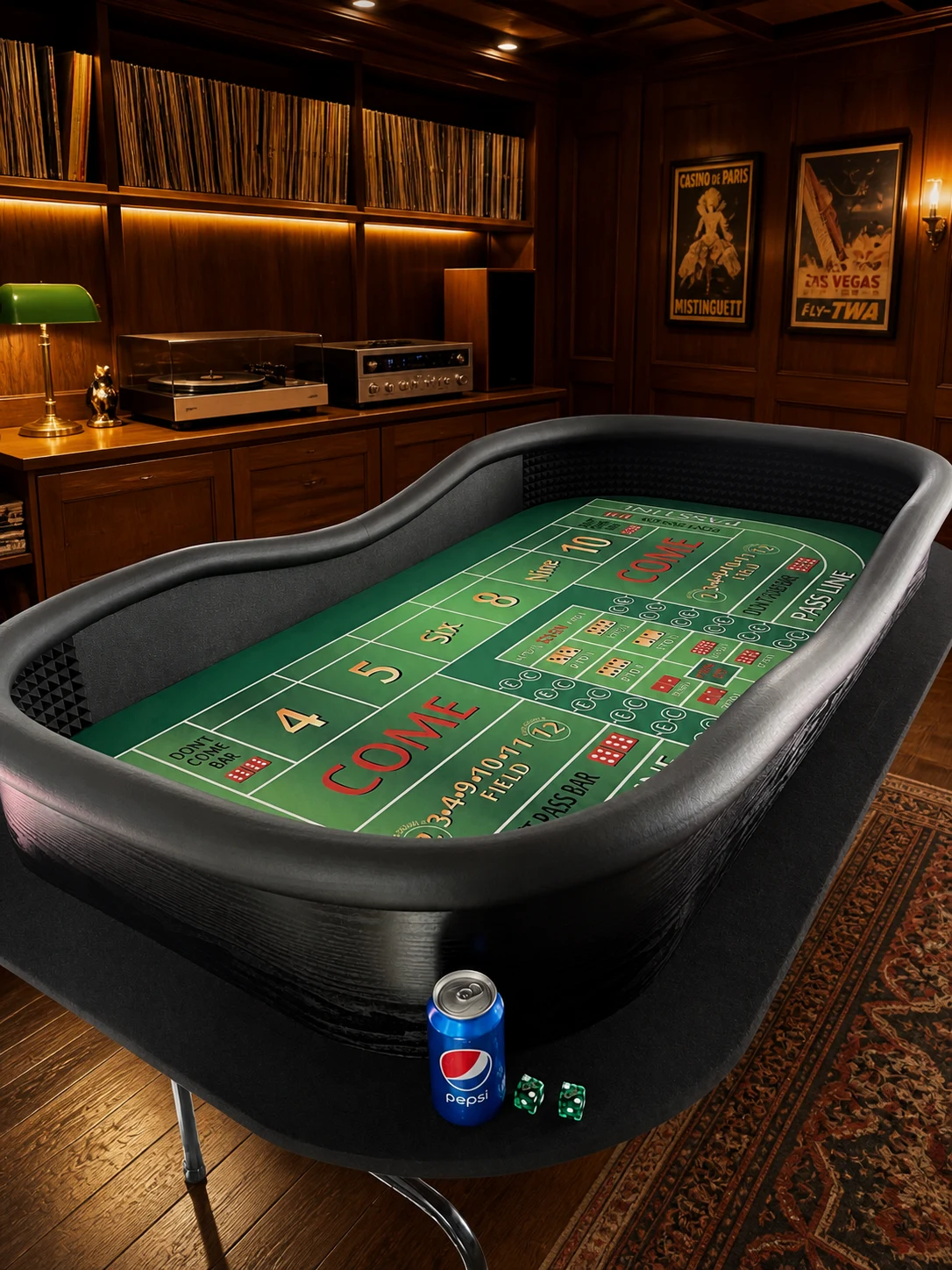 Green Craps Table with Drink Ledge