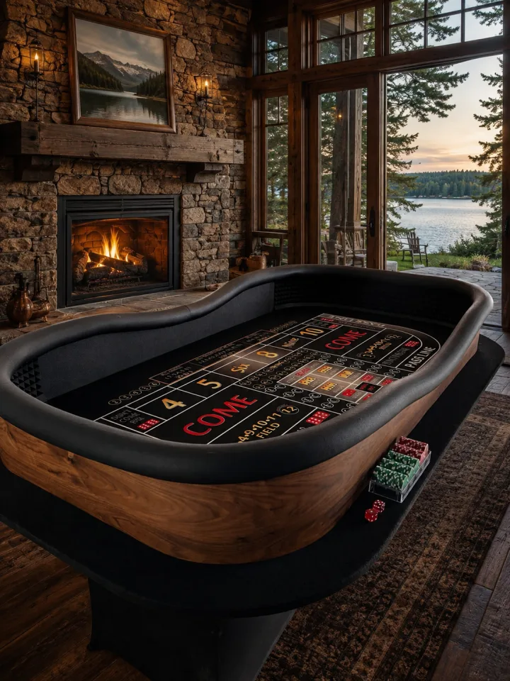 Wood-Look Craps Table with Blue ATS Layout