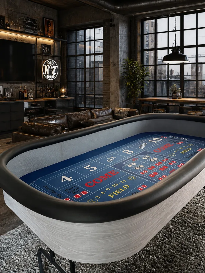 Gray Wood Craps Table with Blue Layout