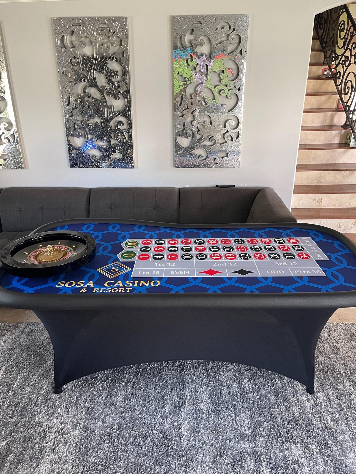 Photo 4 of Blue Patterned Roulette Table with 20-Inch Wheel