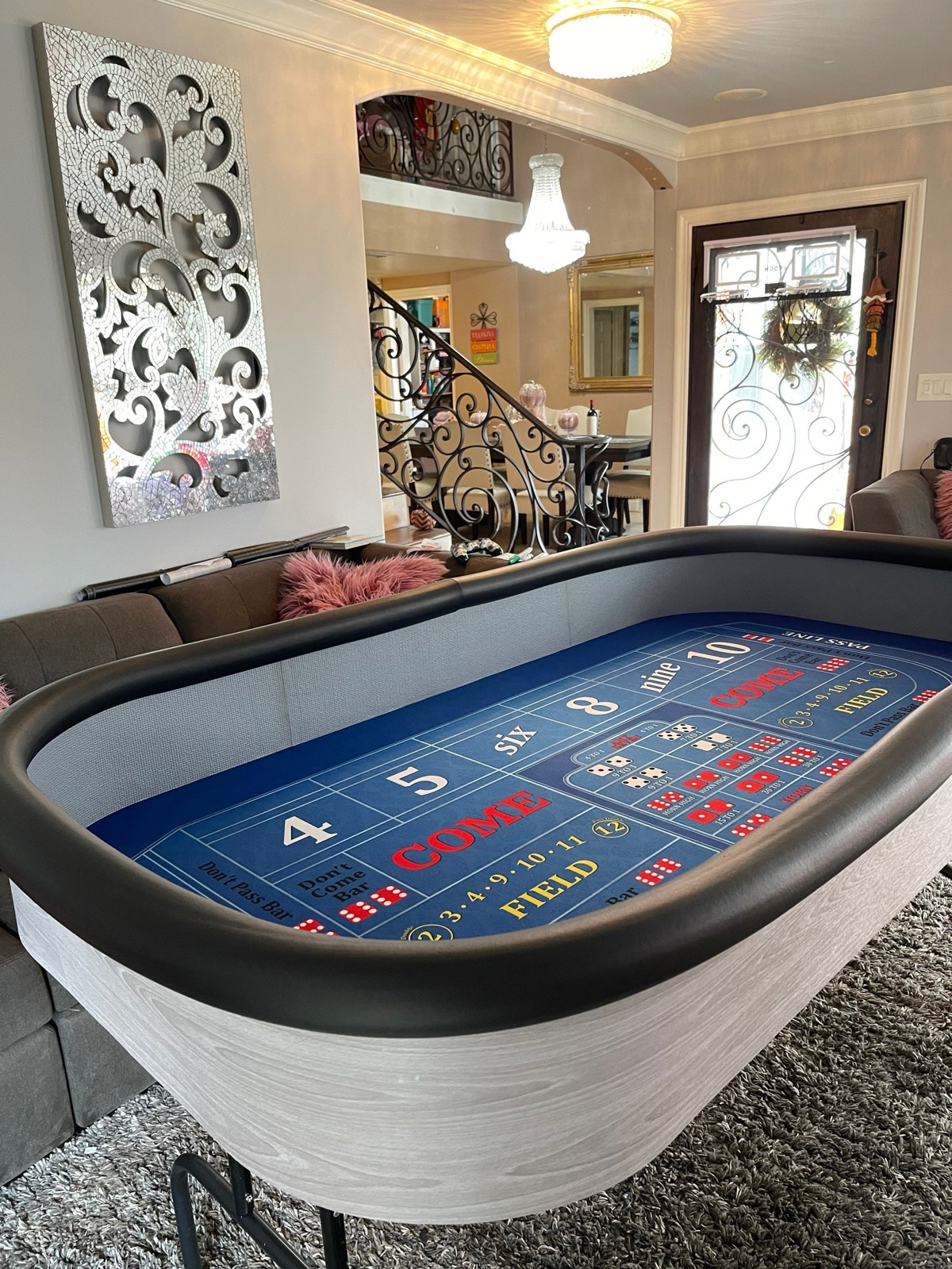 Photo 2 of Gray Wood Craps Table with Blue Layout