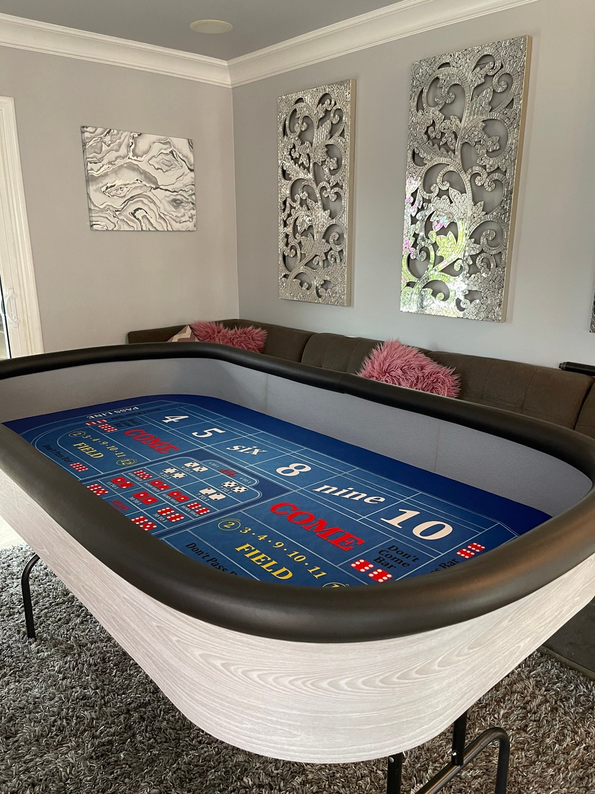 Photo 3 of Gray Wood Craps Table with Blue Layout