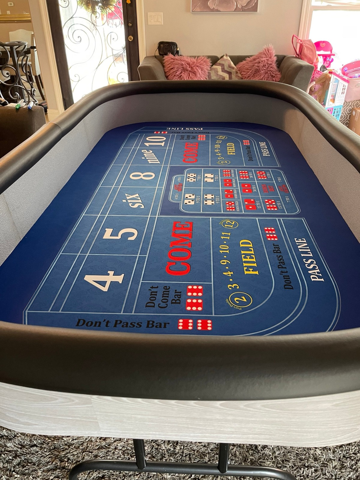 Photo 5 of Gray Wood Craps Table with Blue Layout