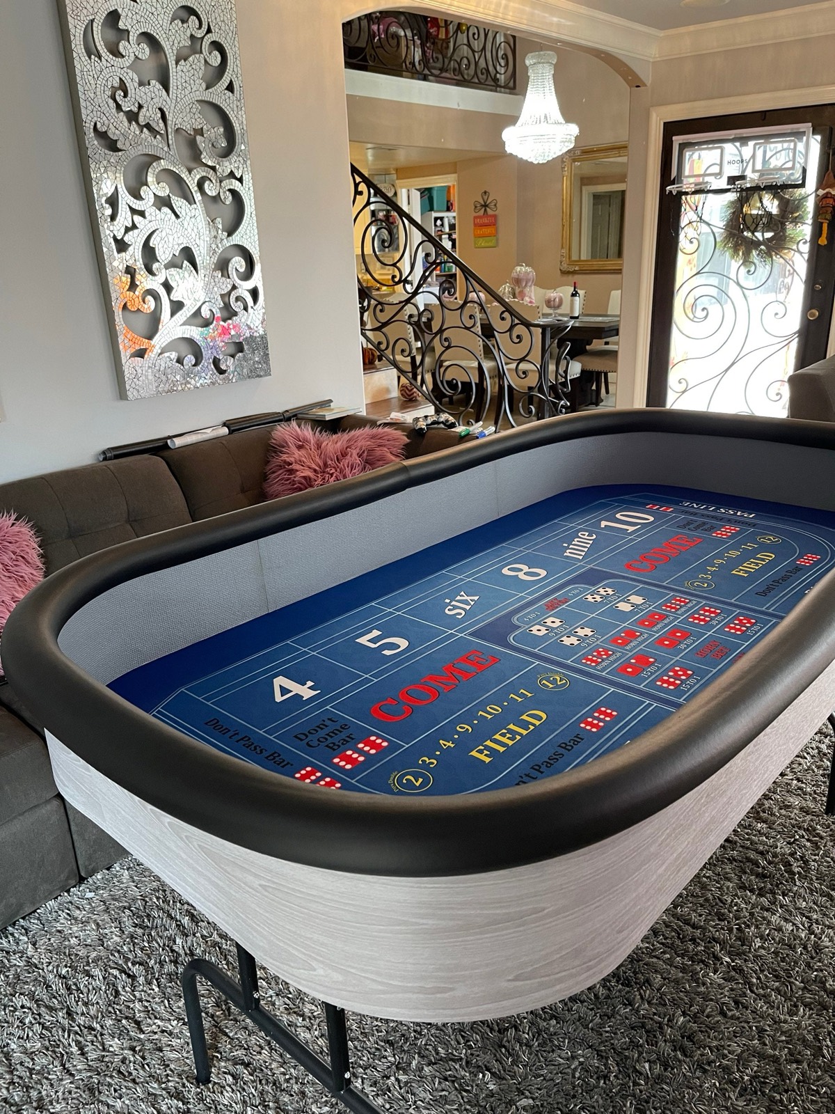 Photo 8 of Gray Wood Craps Table with Blue Layout